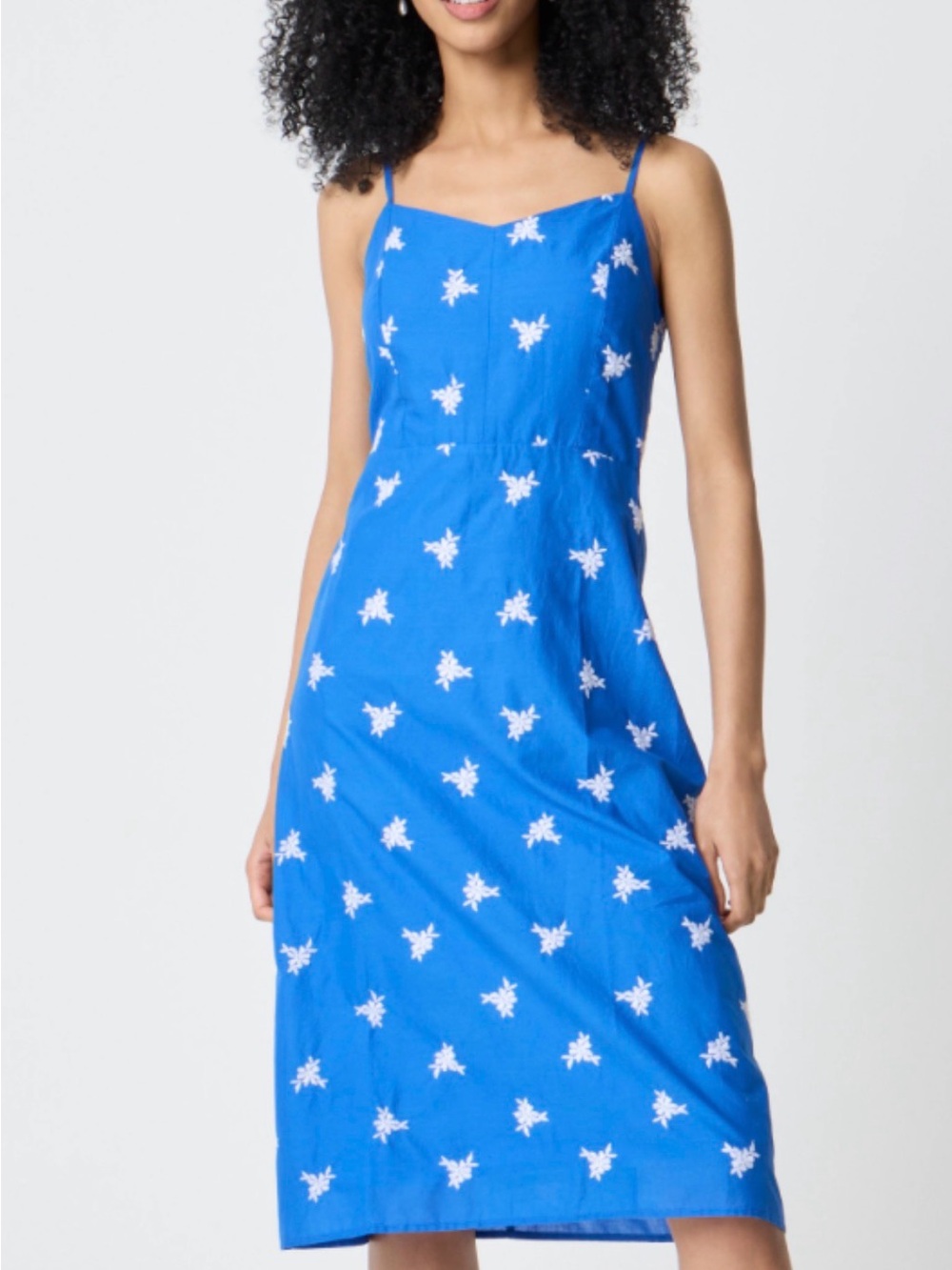 J. Crew Blue /White floral embroidered smocked Floral Midi sundress S12 DressNWT
